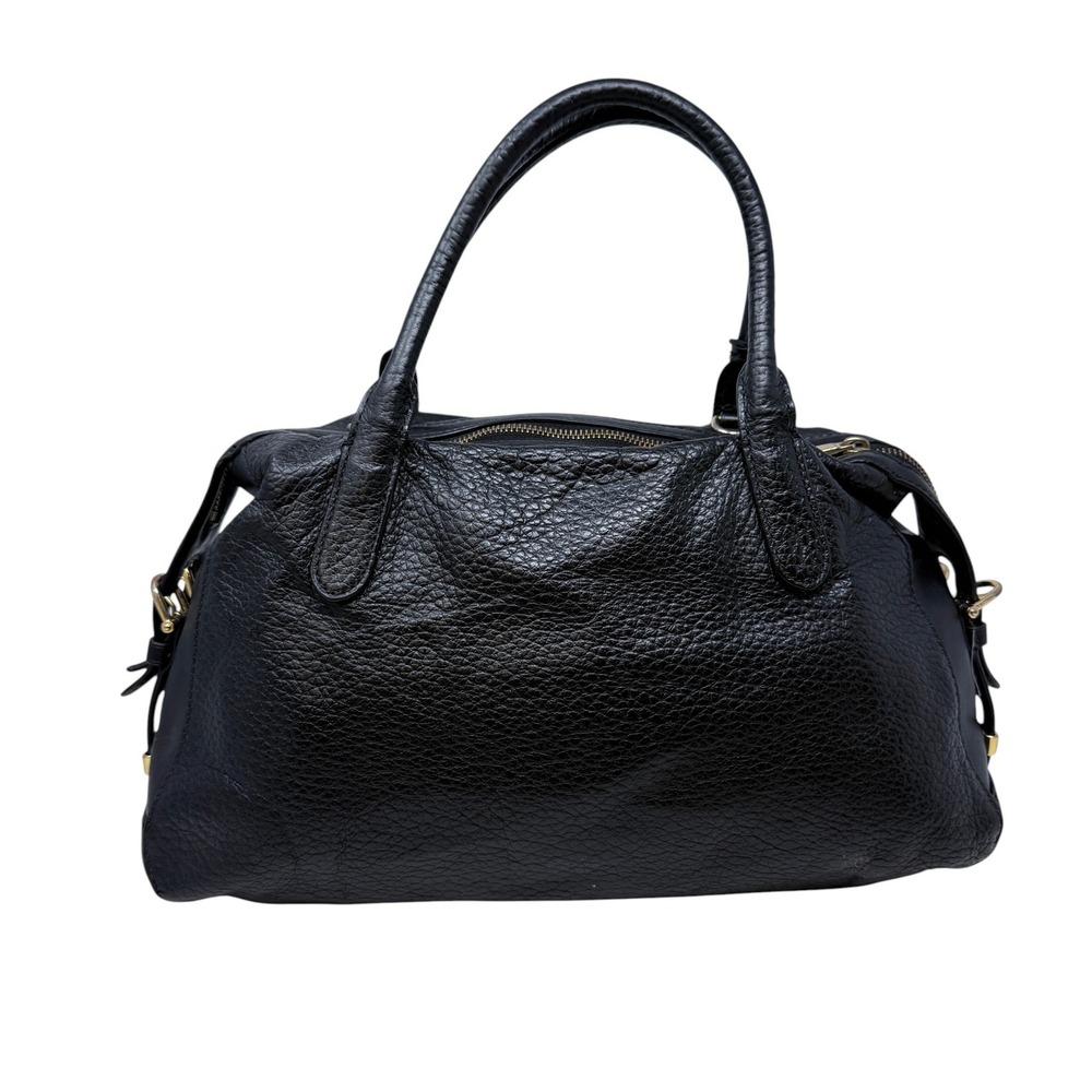 Lauren Ralph Lauren Black Pebbled Leather Satchel Handbag Gold Hardware RLL